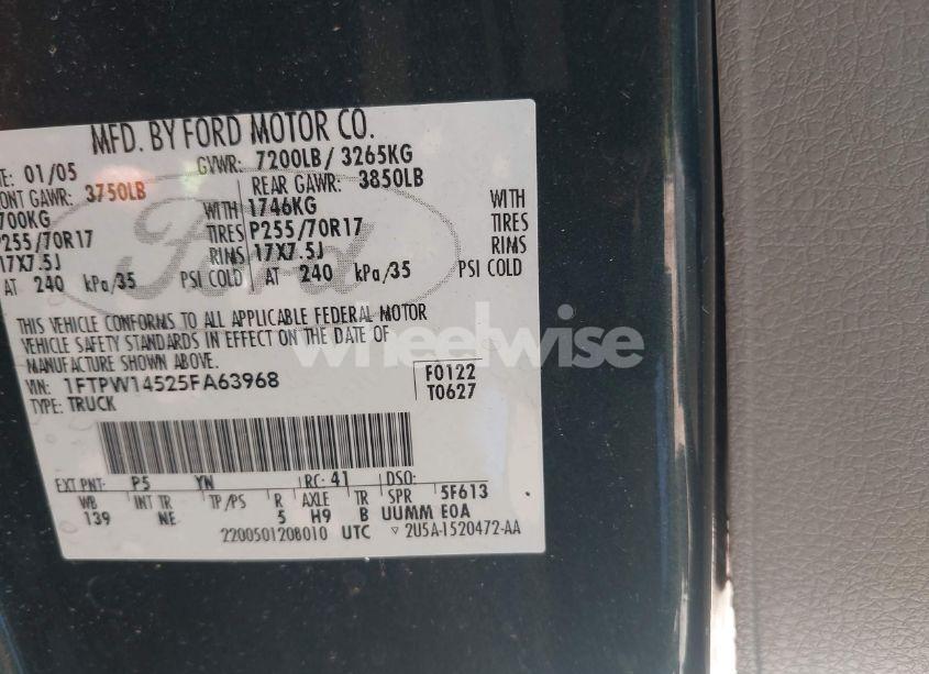 Photo 9 of 2005 Ford F-150 FX4/LARIAT/XLT (VIN 1FTPW14525FA63968)