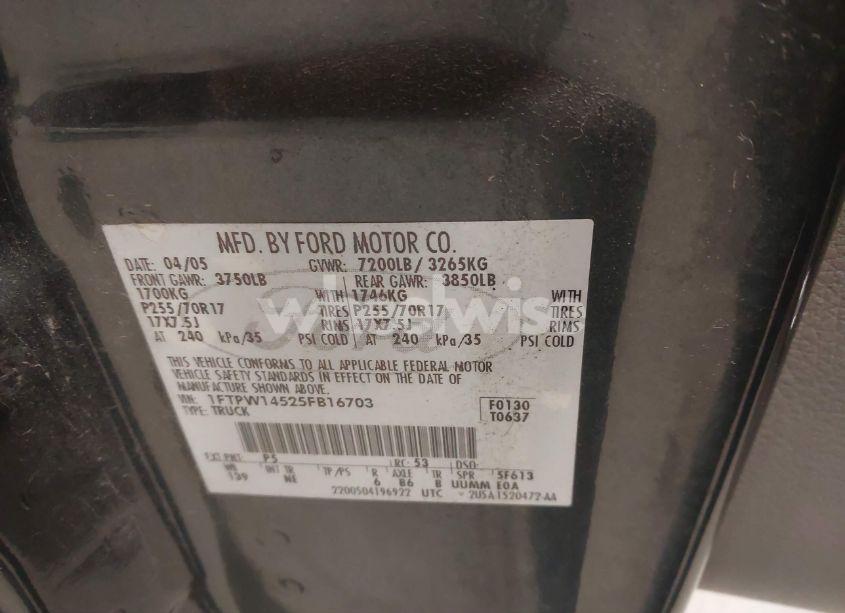 Photo 9 of 2005 Ford F-150 FX4/LARIAT/XLT (VIN 1FTPW14525FB16703)