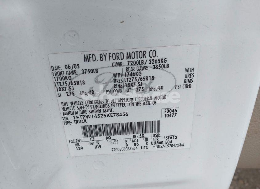 Photo 9 of 2005 Ford F-150 FX4/LARIAT/XLT (VIN 1FTPW14525KE78456)