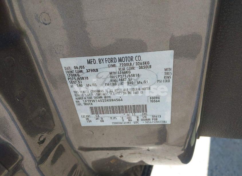 Photo 9 of 2005 Ford F-150 FX4/LARIAT/XLT (VIN 1FTPW14525KE84564)