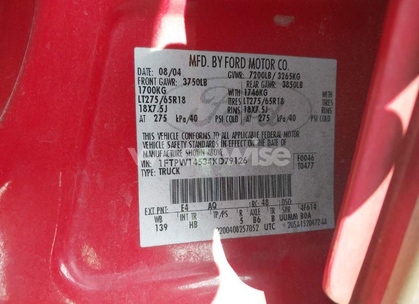 Photo 9 of 2004 Ford F-150 FX4/LARIAT/XLT (VIN 1FTPW14534KD79126)