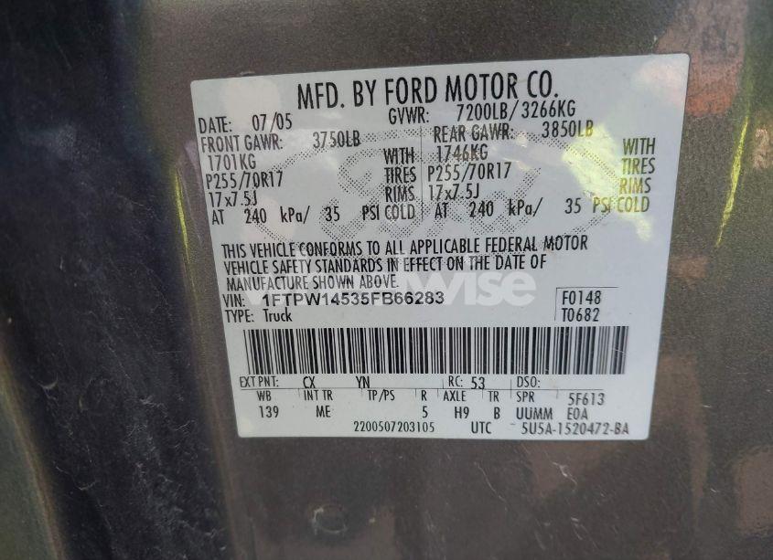 Photo 9 of 2005 Ford F-150 FX4/LARIAT/XLT (VIN 1FTPW14535FB66283)