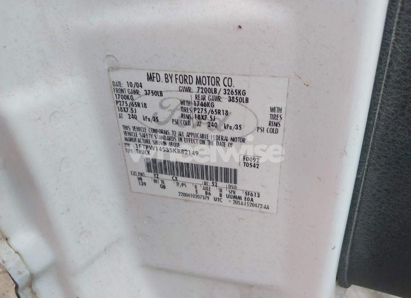 Photo 9 of 2005 Ford F-150 FX4/LARIAT/XLT (VIN 1FTPW14535KB82149)