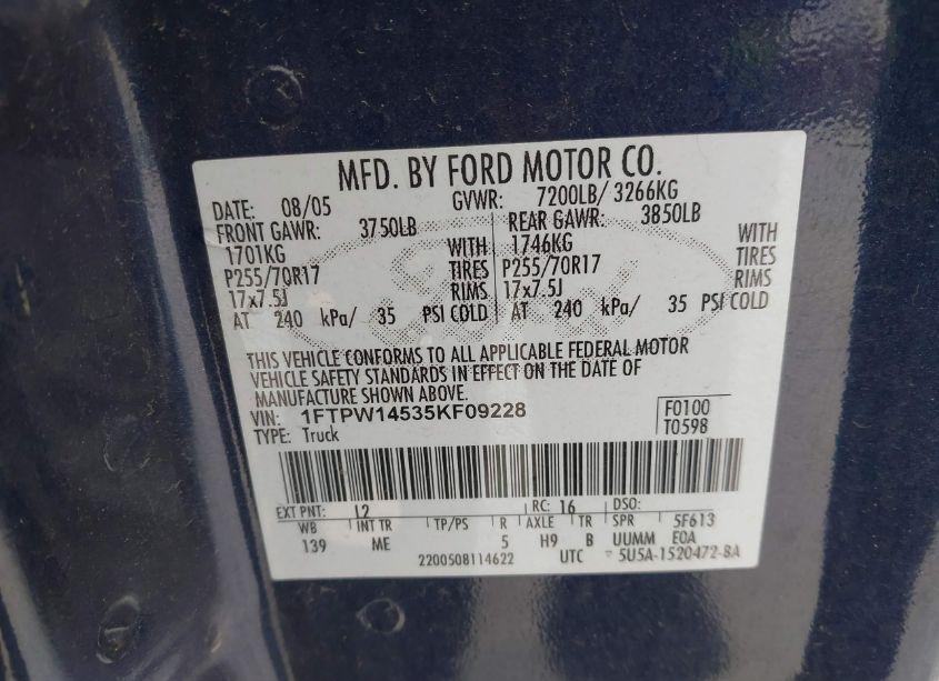 Photo 9 of 2005 Ford F-150 FX4/LARIAT/XLT (VIN 1FTPW14535KF09228)