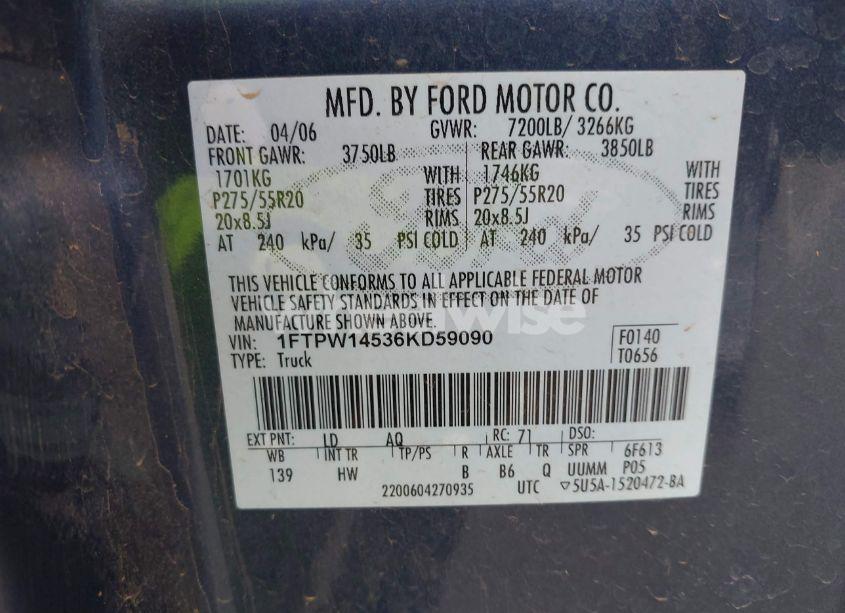 Photo 9 of 2006 Ford F-150 FX4/LARIAT/XLT (VIN 1FTPW14536KD59090)