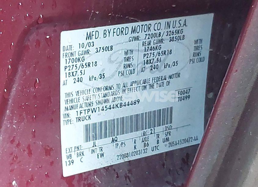 Photo 9 of 2004 Ford F-150 FX4/LARIAT/XLT (VIN 1FTPW14544KB44489)