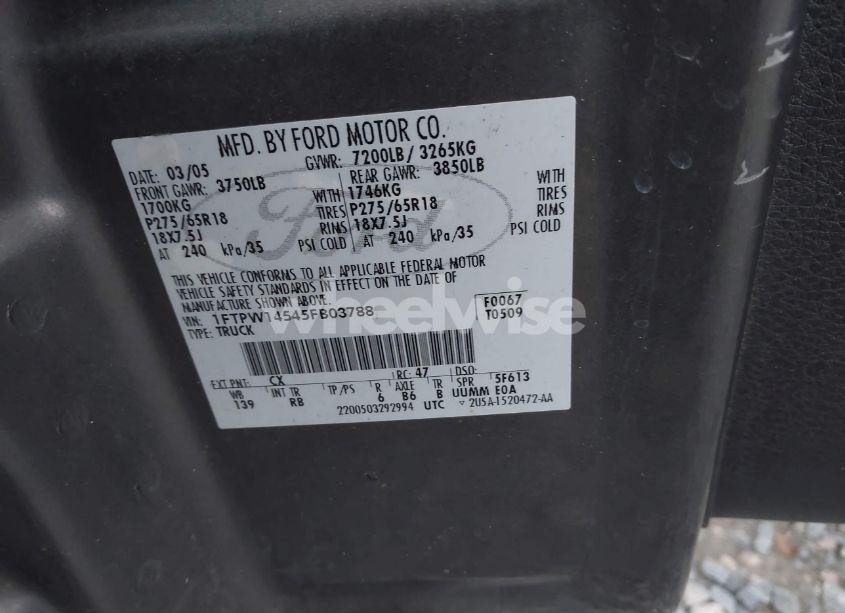 Photo 9 of 2005 Ford F-150 FX4/LARIAT/XLT (VIN 1FTPW14545FB03788)