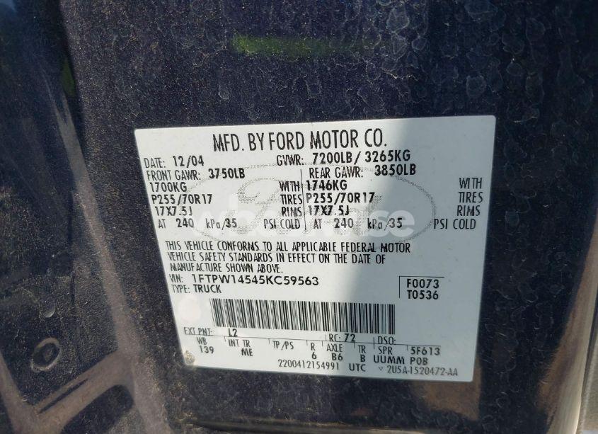 Photo 9 of 2005 Ford F-150 FX4/LARIAT/XLT (VIN 1FTPW14545KC59563)