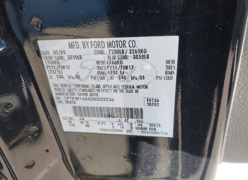 Photo 9 of 2005 Ford F-150 FX4/LARIAT/XLT (VIN 1FTPW14545KD32236)