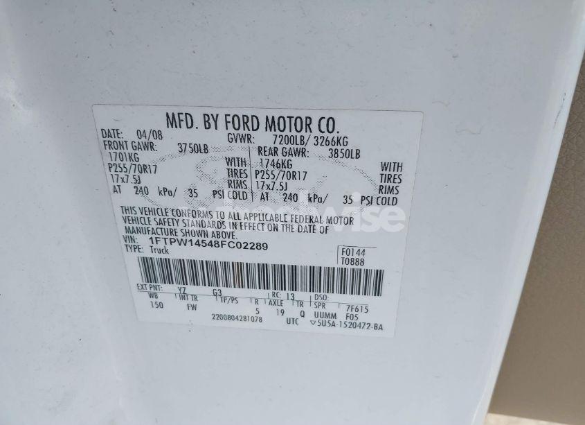 Photo 9 of 2008 Ford F-150 XLT (VIN 1FTPW14548FC02289)