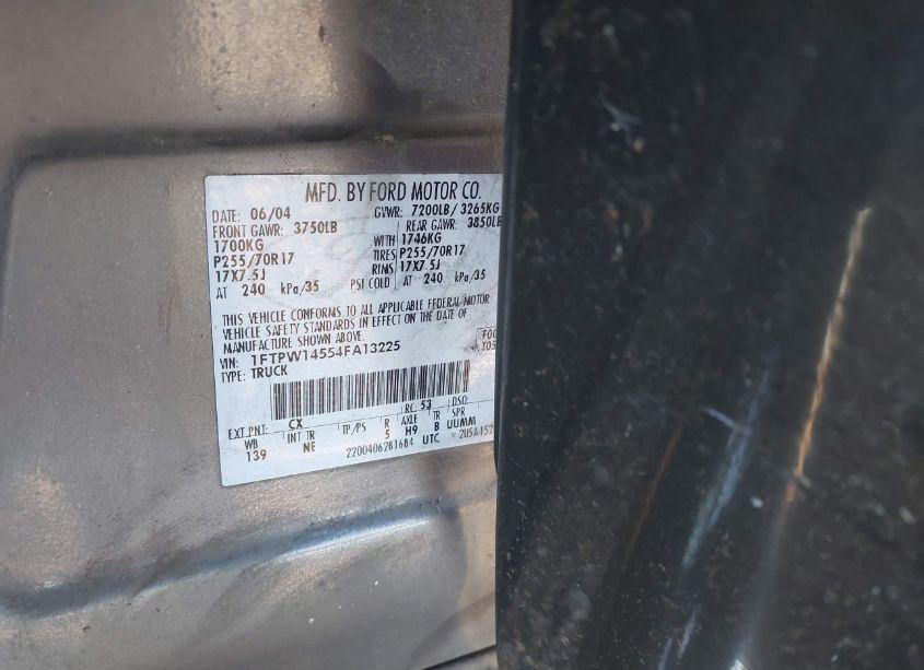 Photo 9 of 2004 Ford F-150 FX4/LARIAT/XLT (VIN 1FTPW14554FA13225)