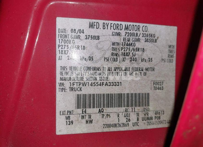Photo 9 of 2004 Ford F-150 FX4/LARIAT/XLT (VIN 1FTPW14554FA33331)