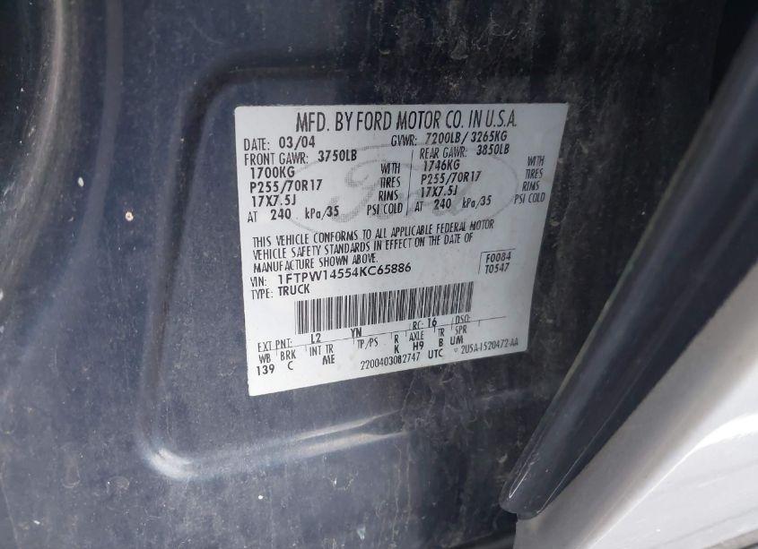 Photo 9 of 2004 Ford F-150 FX4/LARIAT/XLT (VIN 1FTPW14554KC65886)