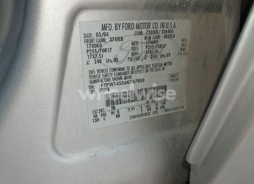 Photo 9 of 2004 Ford F-150 FX4/LARIAT/XLT (VIN 1FTPW14554KC67850)