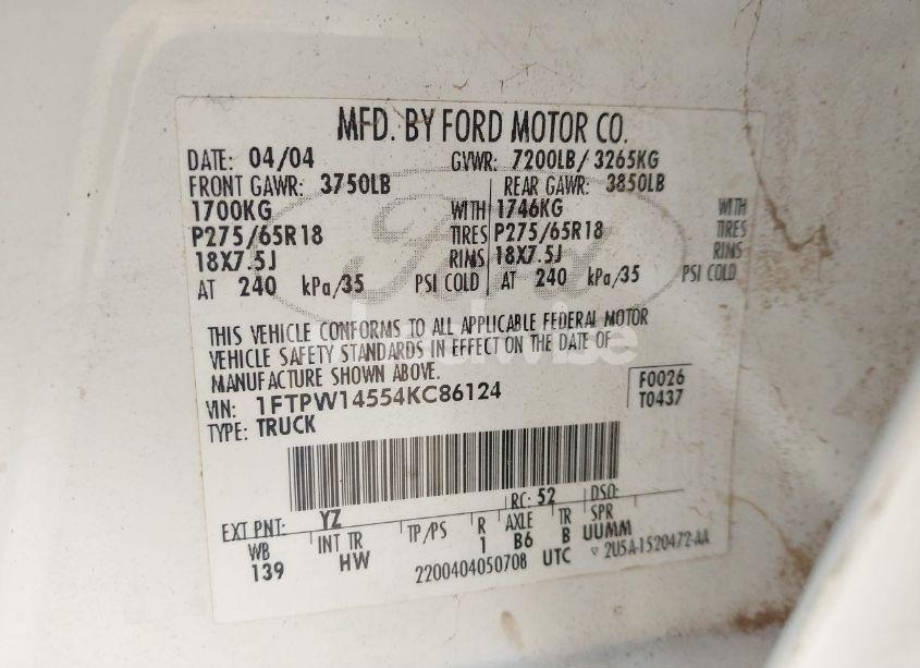 Photo 9 of 2004 Ford F-150 FX4/LARIAT/XLT (VIN 1FTPW14554KC86124)