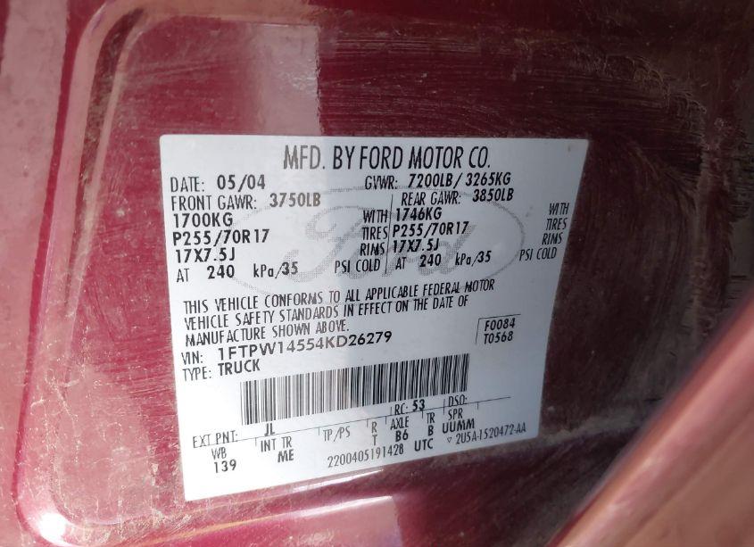 Photo 9 of 2004 Ford F-150 FX4/LARIAT/XLT (VIN 1FTPW14554KD26279)