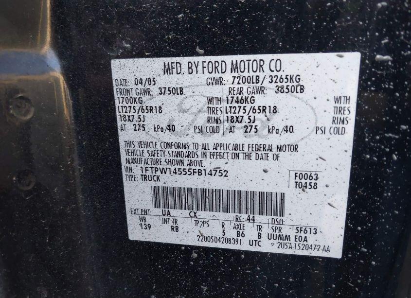 Photo 9 of 2005 Ford F-150 FX4/LARIAT/XLT (VIN 1FTPW14555FB14752)