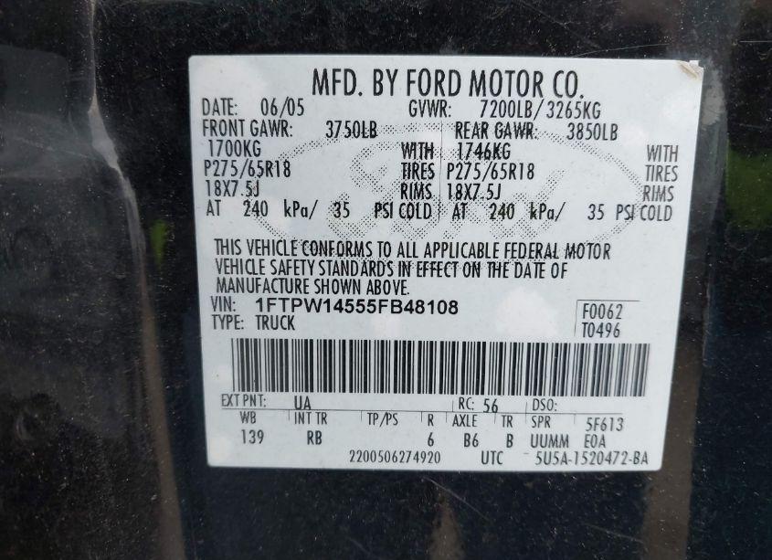 Photo 9 of 2005 Ford F-150 FX4/LARIAT/XLT (VIN 1FTPW14555FB48108)