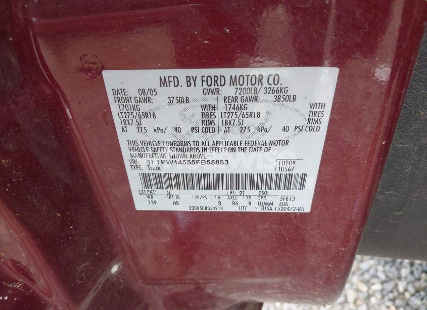Photo 9 of 2005 Ford F-150 FX4/LARIAT/XLT (VIN 1FTPW14555FB55883)
