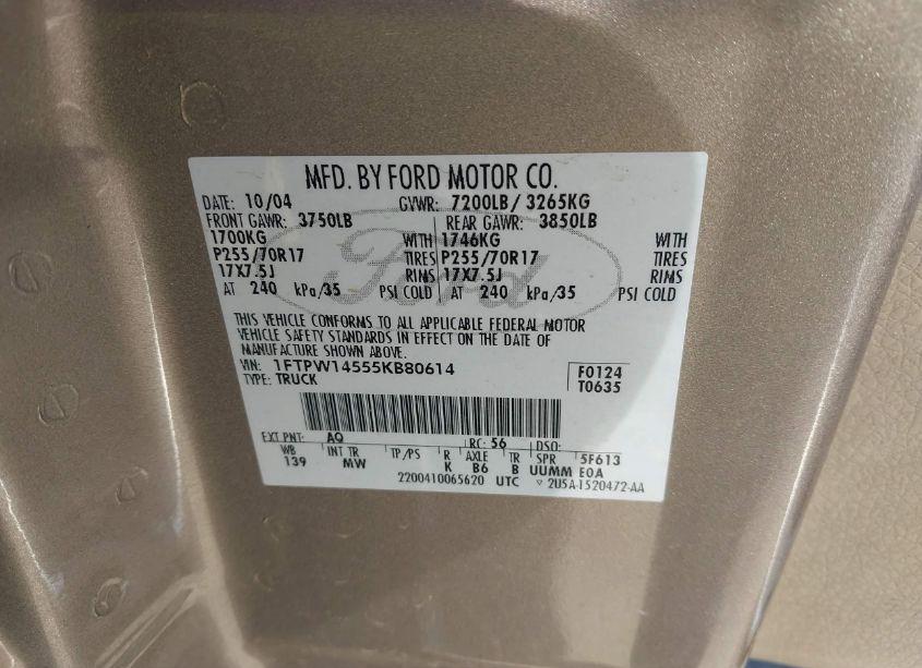 Photo 9 of 2005 Ford F-150 FX4/LARIAT/XLT (VIN 1FTPW14555KB80614)