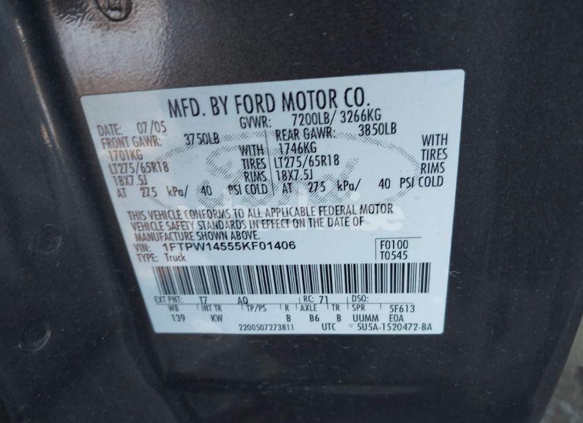 Photo 9 of 2005 Ford F-150 FX4/LARIAT/XLT (VIN 1FTPW14555KF01406)