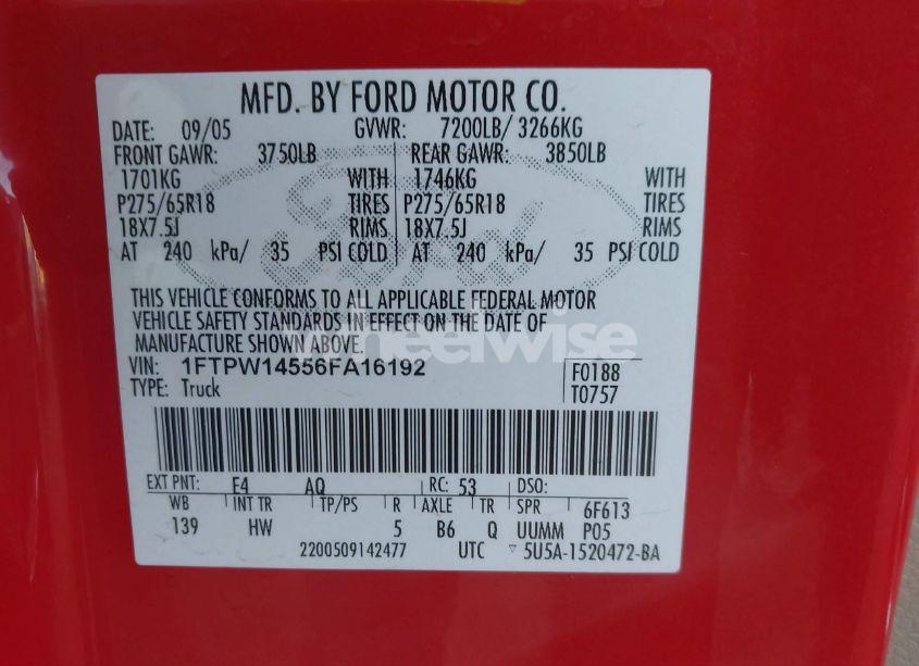 Photo 9 of 2006 Ford F-150 FX4/LARIAT/XLT (VIN 1FTPW14556FA16192)