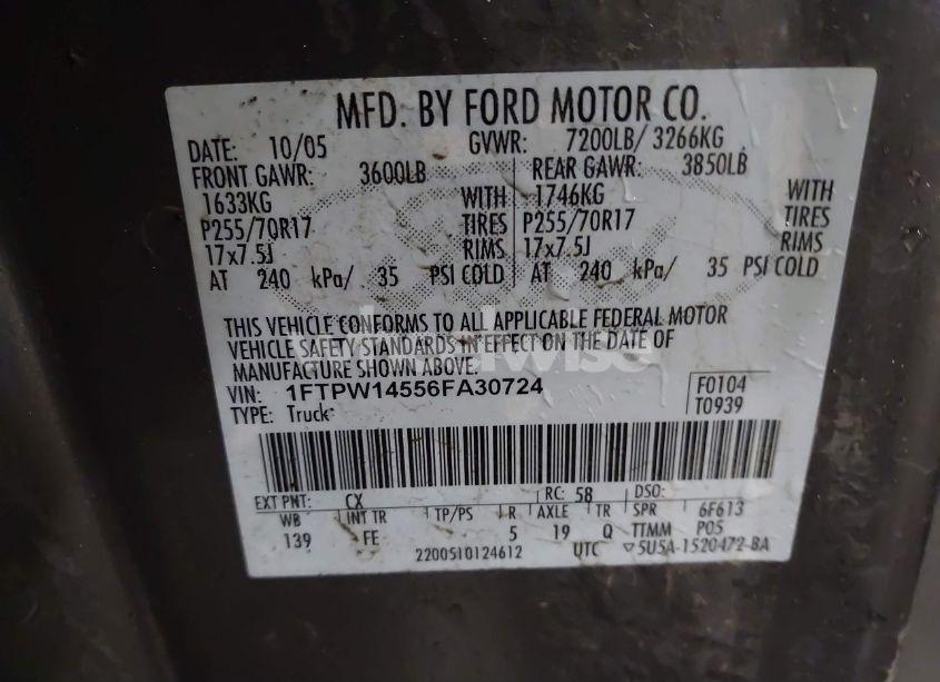 Photo 9 of 2006 Ford F-150 FX4/LARIAT/XLT (VIN 1FTPW14556FA30724)