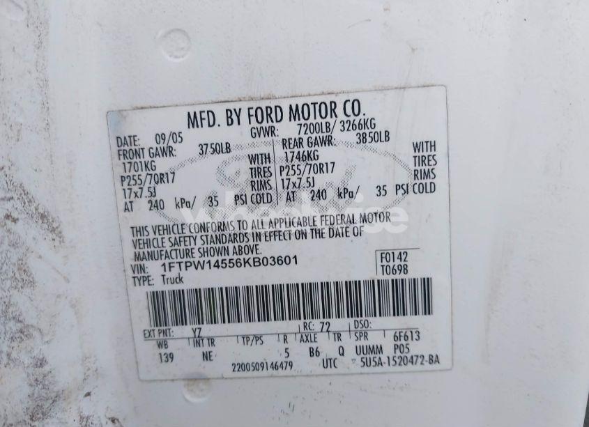 Photo 9 of 2006 Ford F-150 FX4/LARIAT/XLT (VIN 1FTPW14556KB03601)