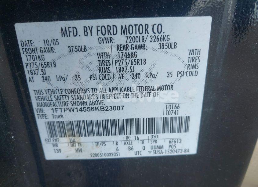 Photo 9 of 2006 Ford F-150 FX4/LARIAT/XLT (VIN 1FTPW14556KB23007)