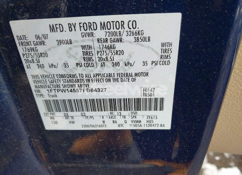 Photo 9 of 2007 Ford F-150 FX4/LARIAT/XLT (VIN 1FTPW14557FB64327)