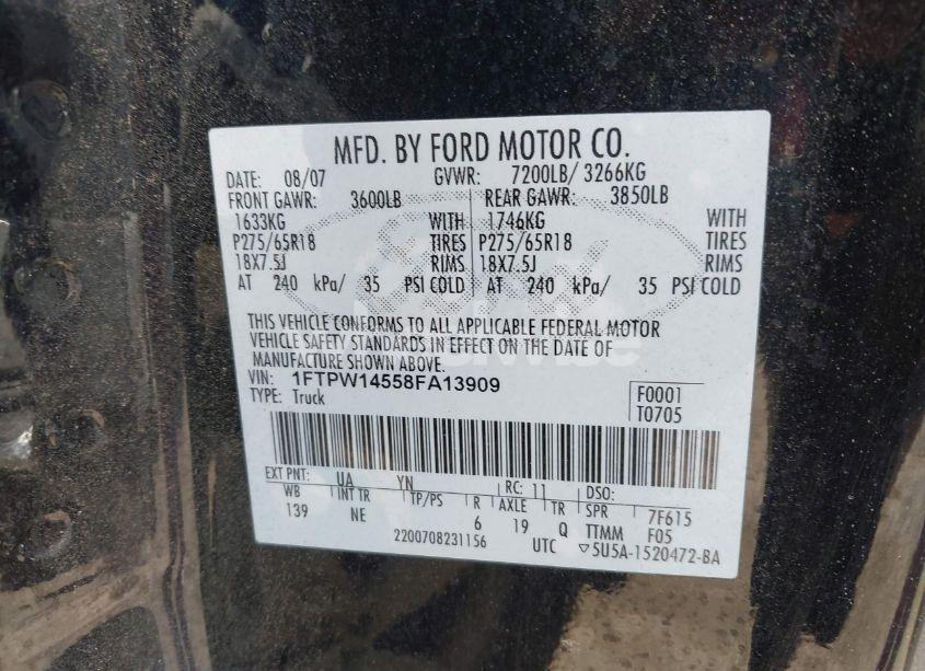 Photo 9 of 2008 Ford F-150 XLT (VIN 1FTPW14558FA13909)