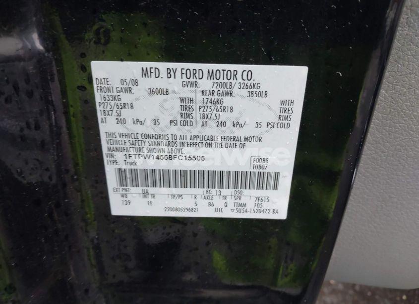 Photo 9 of 2008 Ford F-150 XLT (VIN 1FTPW14558FC15505)