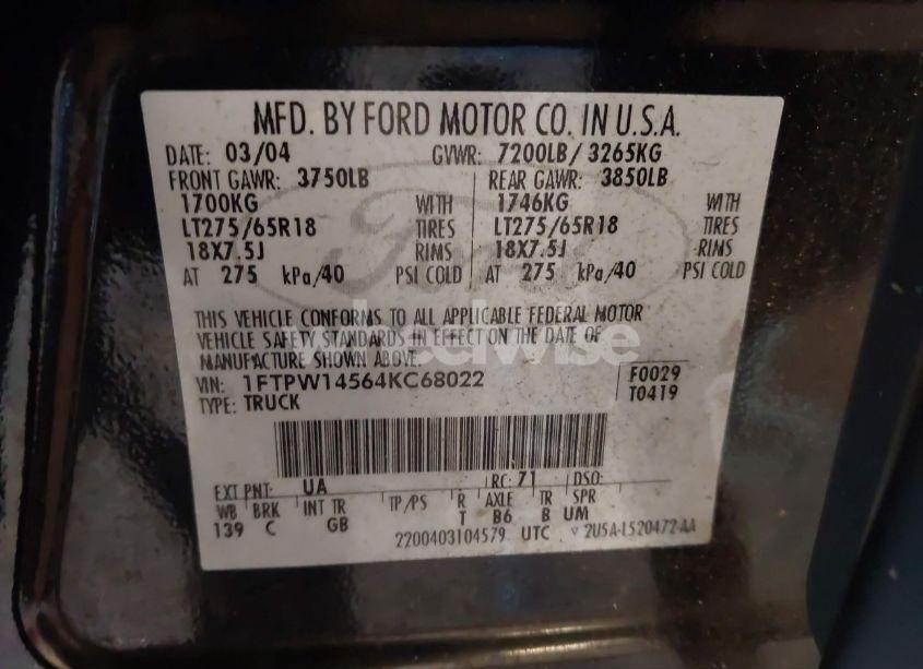 Photo 9 of 2004 Ford F-150 FX4/LARIAT/XLT (VIN 1FTPW14564KC68022)