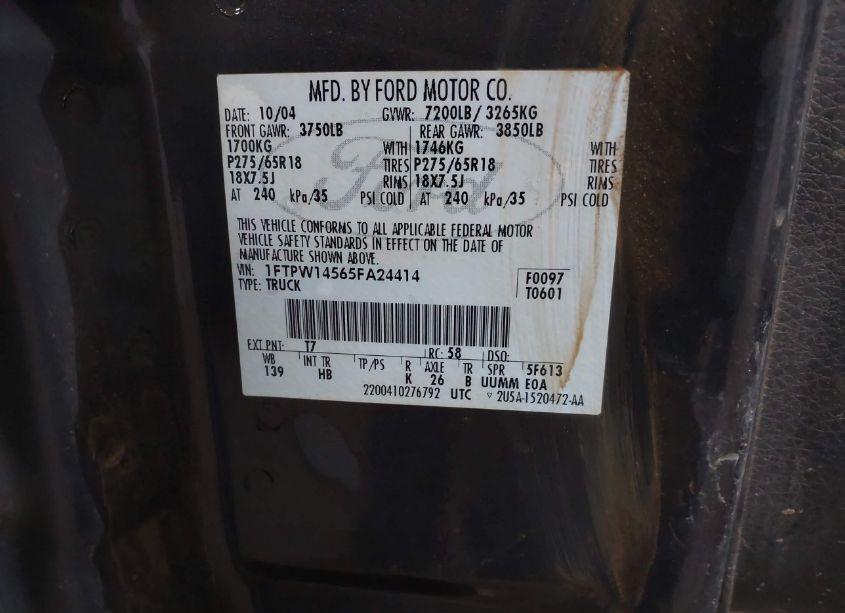 Photo 9 of 2005 Ford F-150 (VIN 1FTPW14565FA24414)