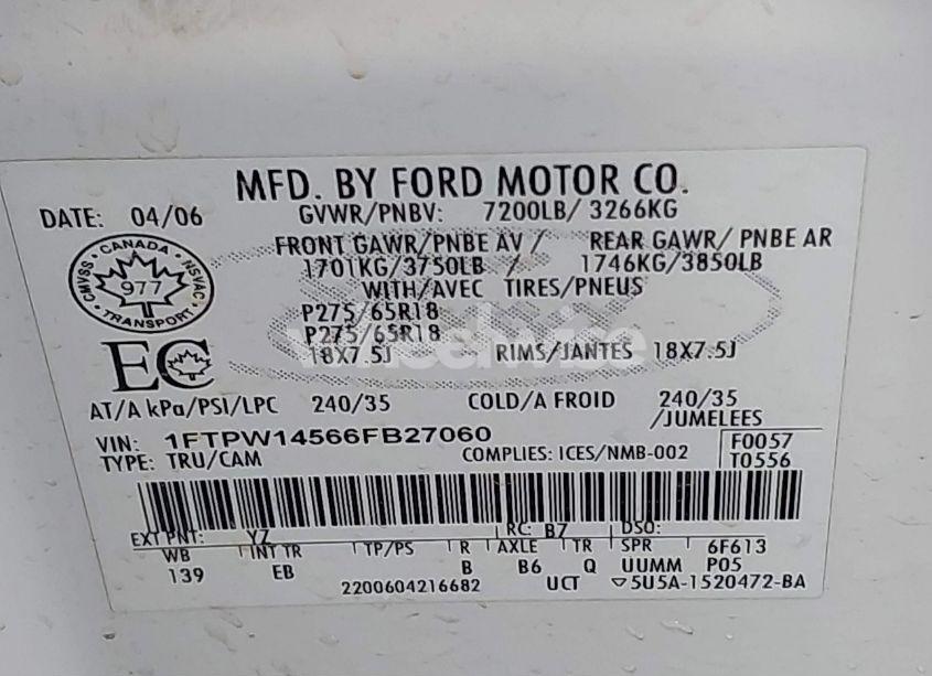 Photo 9 of 2006 Ford F-150 FX4/LARIAT/XLT (VIN 1FTPW14566FB27060)