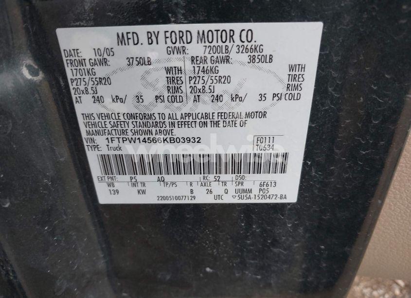 Photo 9 of 2006 Ford F-150 FX4/LARIAT/XLT (VIN 1FTPW14566KB03932)