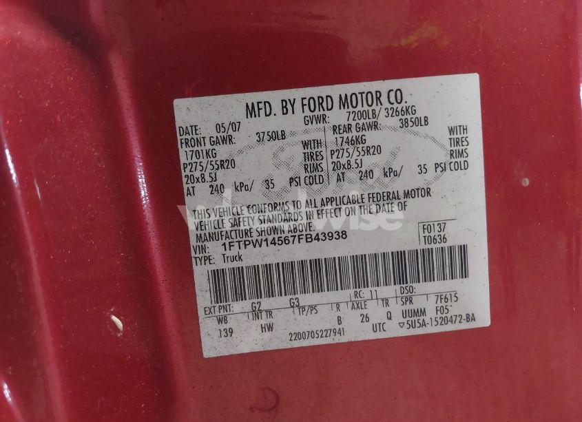 Photo 9 of 2007 Ford F-150 FX4/LARIAT/XLT (VIN 1FTPW14567FB43938)