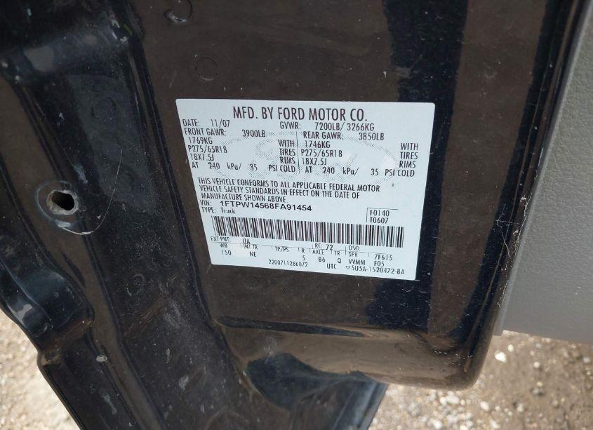 Photo 9 of 2008 Ford F-150 60TH ANNIVERSARY/FX4/KING RANCH/LARIAT/LIMITED/XLT (VIN 1FTPW14568FA91454)