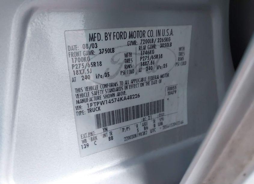 Photo 9 of 2004 Ford F-150 FX4/LARIAT/XLT (VIN 1FTPW14574KA48226)