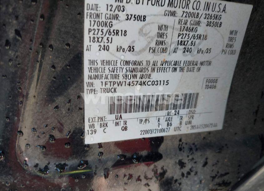 Photo 9 of 2004 Ford F-150 FX4/LARIAT/XLT (VIN 1FTPW14574KC03115)