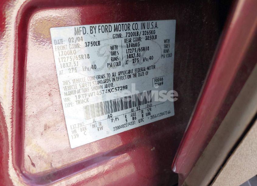 Photo 9 of 2004 Ford F-150 FX4/LARIAT/XLT (VIN 1FTPW14574KC57398)