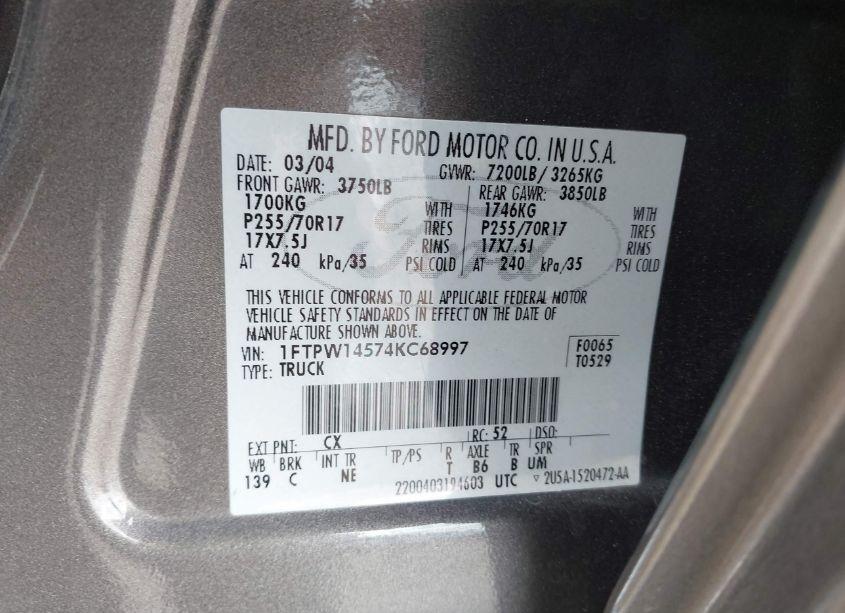 Photo 9 of 2004 Ford F-150 FX4/LARIAT/XLT (VIN 1FTPW14574KC68997)