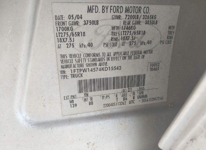 Photo 9 of 2004 Ford F-150 FX4/LARIAT/XLT (VIN 1FTPW14574KD15543)