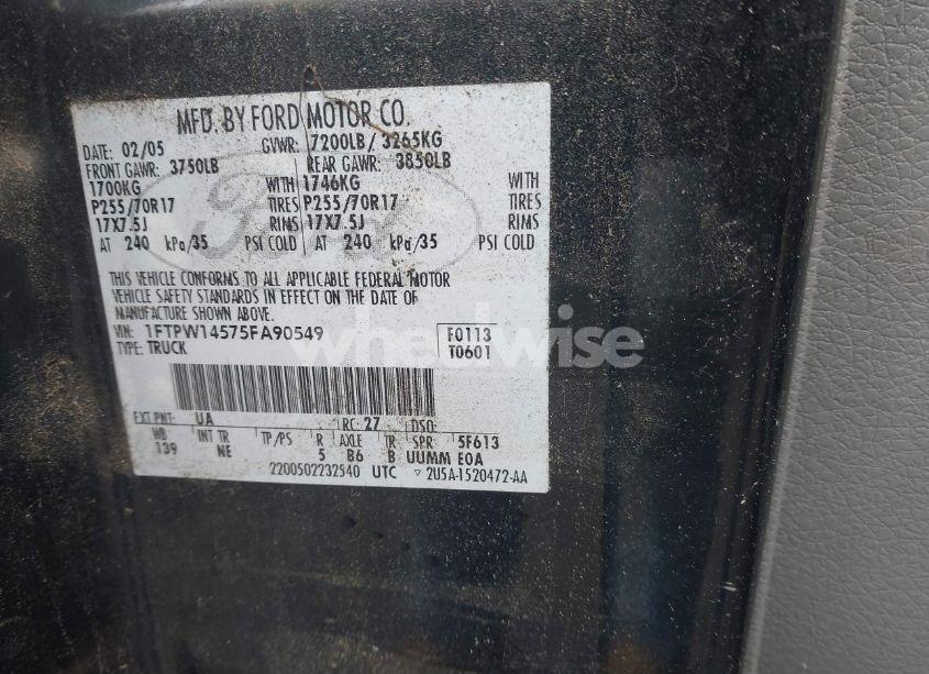 Photo 9 of 2005 Ford F-150 FX4/LARIAT/XLT (VIN 1FTPW14575FA90549)