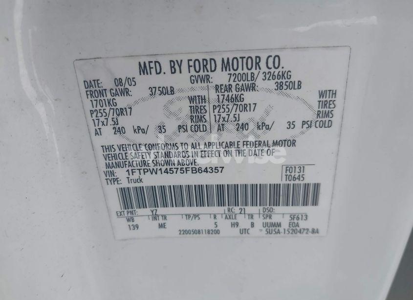 Photo 9 of 2005 Ford F-150 FX4/LARIAT/XLT (VIN 1FTPW14575FB64357)