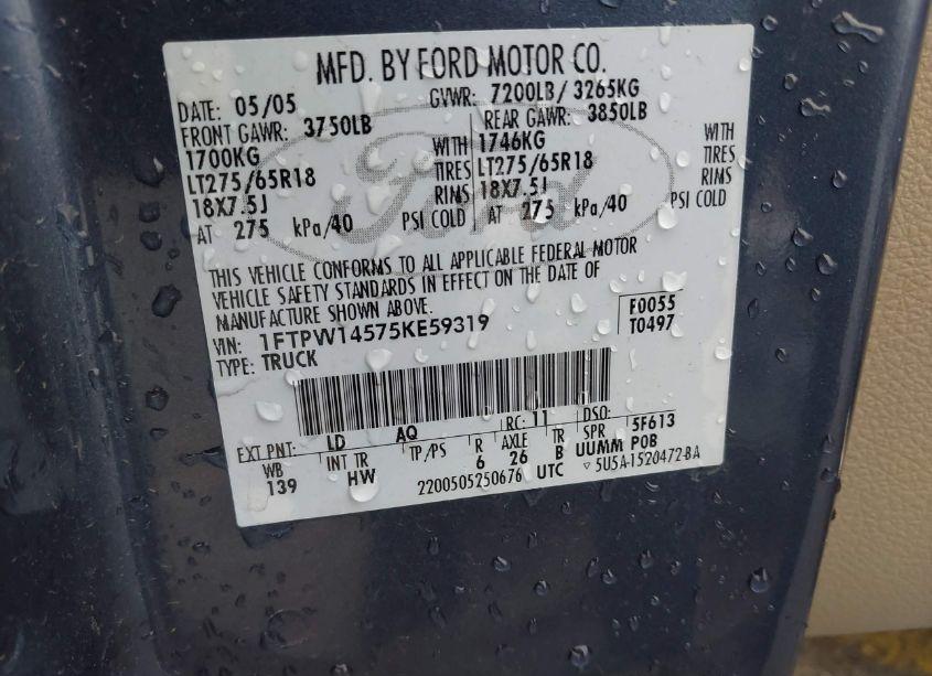 Photo 9 of 2005 Ford F-150 (VIN 1FTPW14575KE59319)