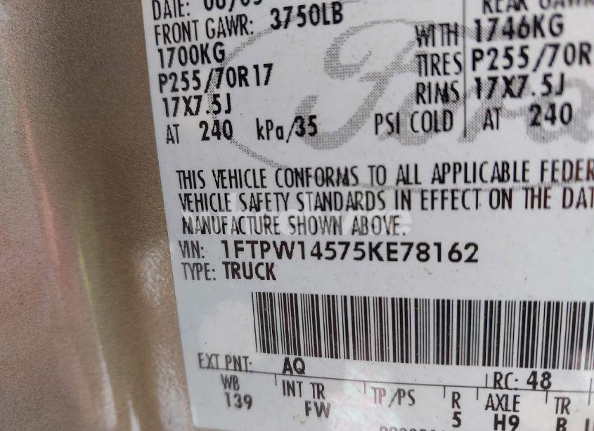 Photo 9 of 2005 Ford F-150 FX4/LARIAT/XLT (VIN 1FTPW14575KE78162)