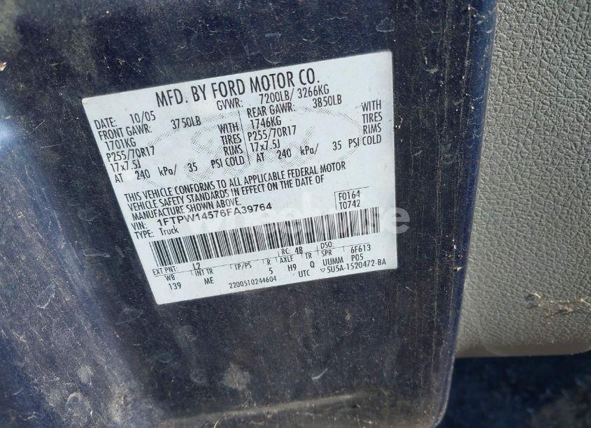 Photo 9 of 2006 Ford F-150 FX4/LARIAT/XLT (VIN 1FTPW14576FA39764)