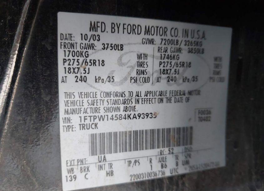 Photo 9 of 2004 Ford F-150 FX4/LARIAT/XLT (VIN 1FTPW14584KA93935)
