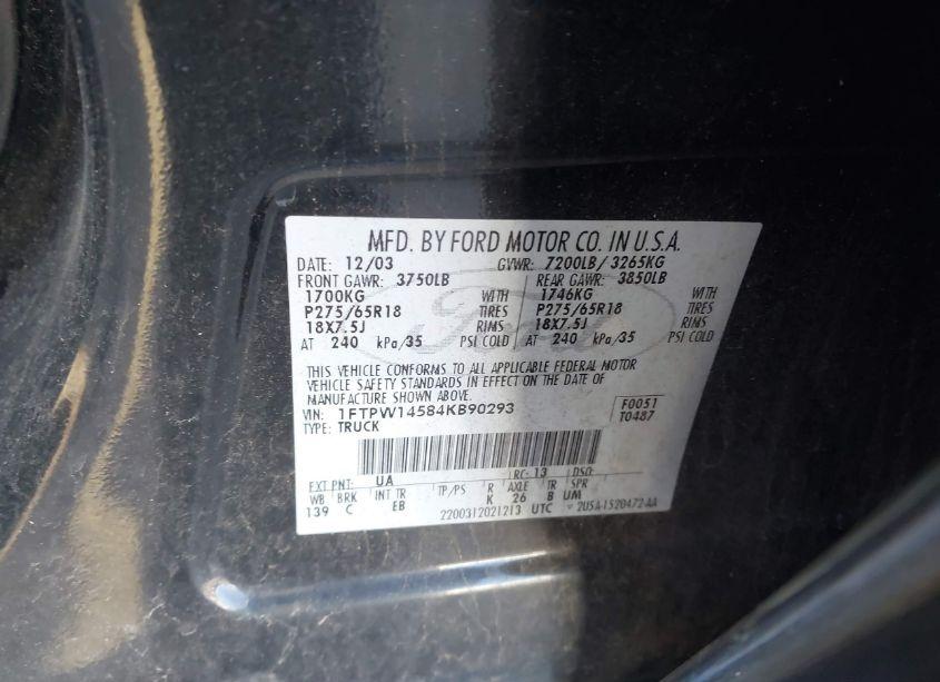 Photo 9 of 2004 Ford F-150 FX4/LARIAT/XLT (VIN 1FTPW14584KB90293)